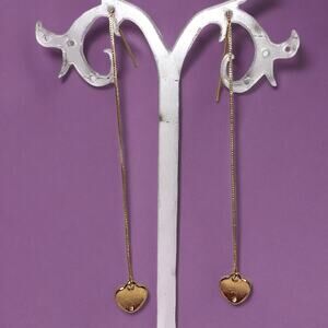 Reversible Rhinestone Puffed Heart Dangle Ear Threads 3.5" Earrings!